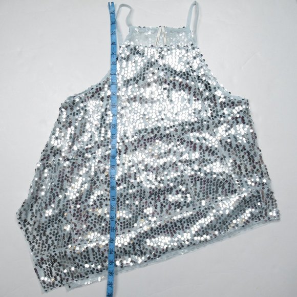 By Anthropologie Sequin Halter Tank Light Blue Silver - Small - Picture 9 of 12